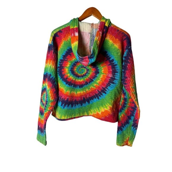 Earth Ragz Cropped Psychedelic Tie Dye Hoodie Sweater Sz SM - Picture 2 of 5